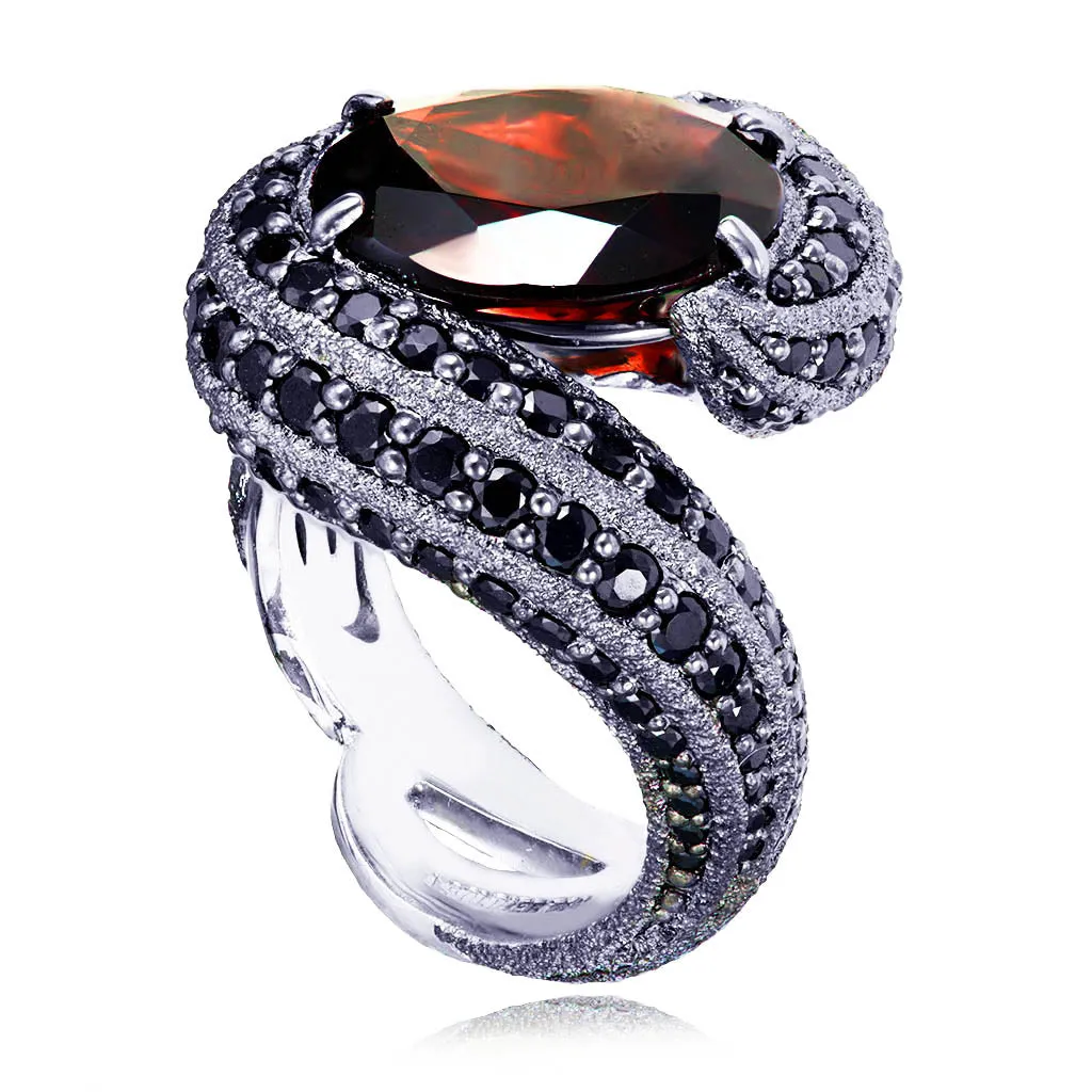 Gold Twist Ring With Garnet & Black Spinel