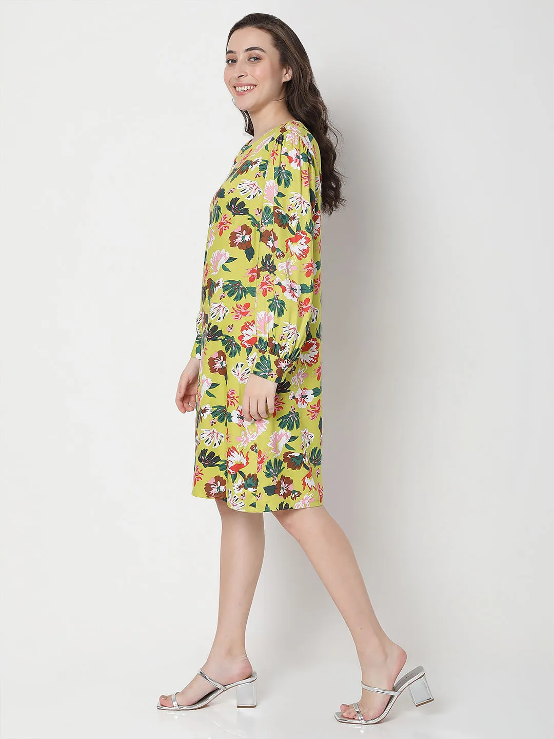 Green Floral Print Shift Dress