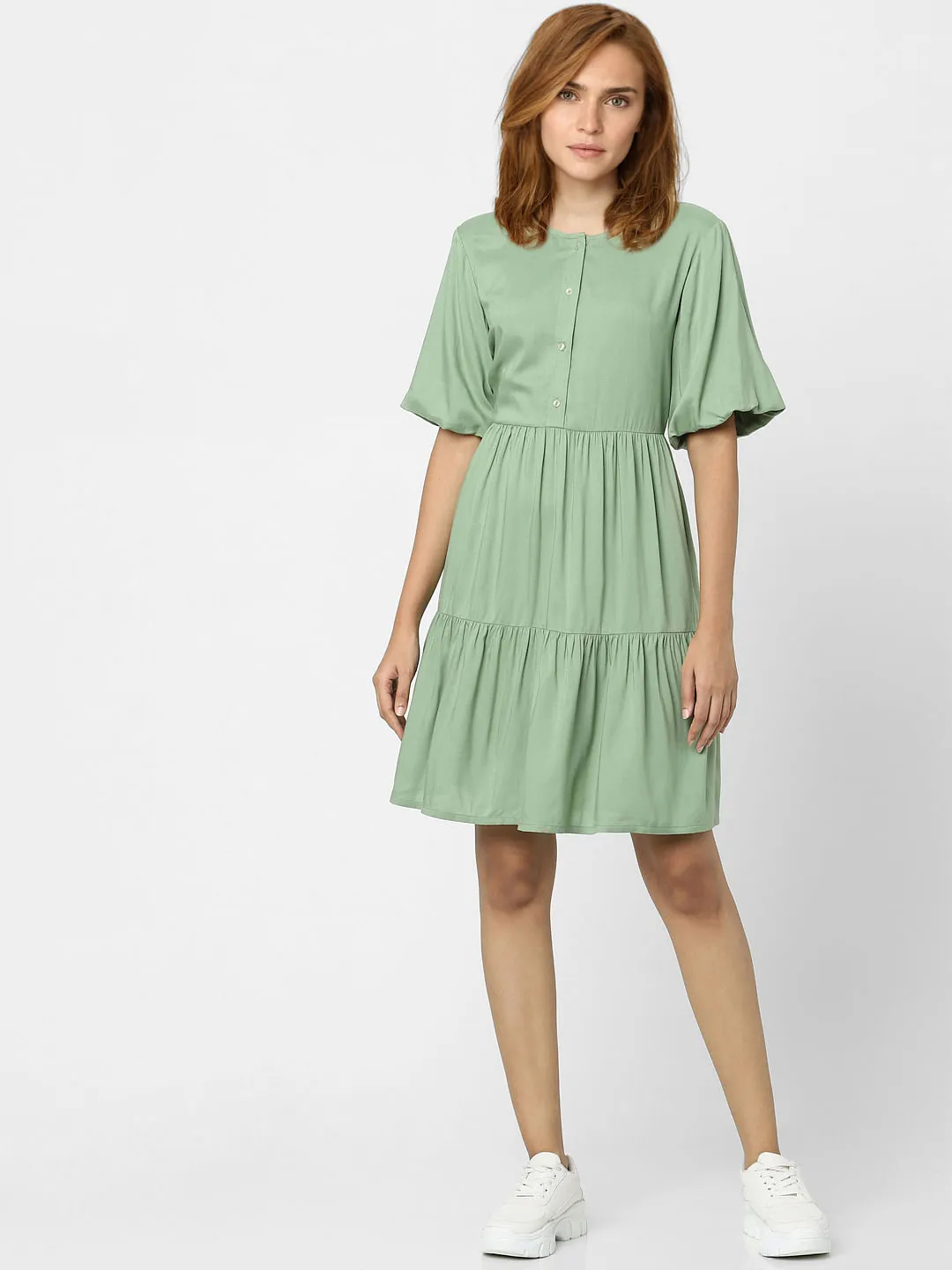 Green Tiered Shift Dress