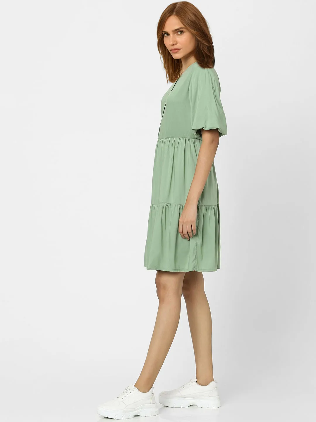 Green Tiered Shift Dress