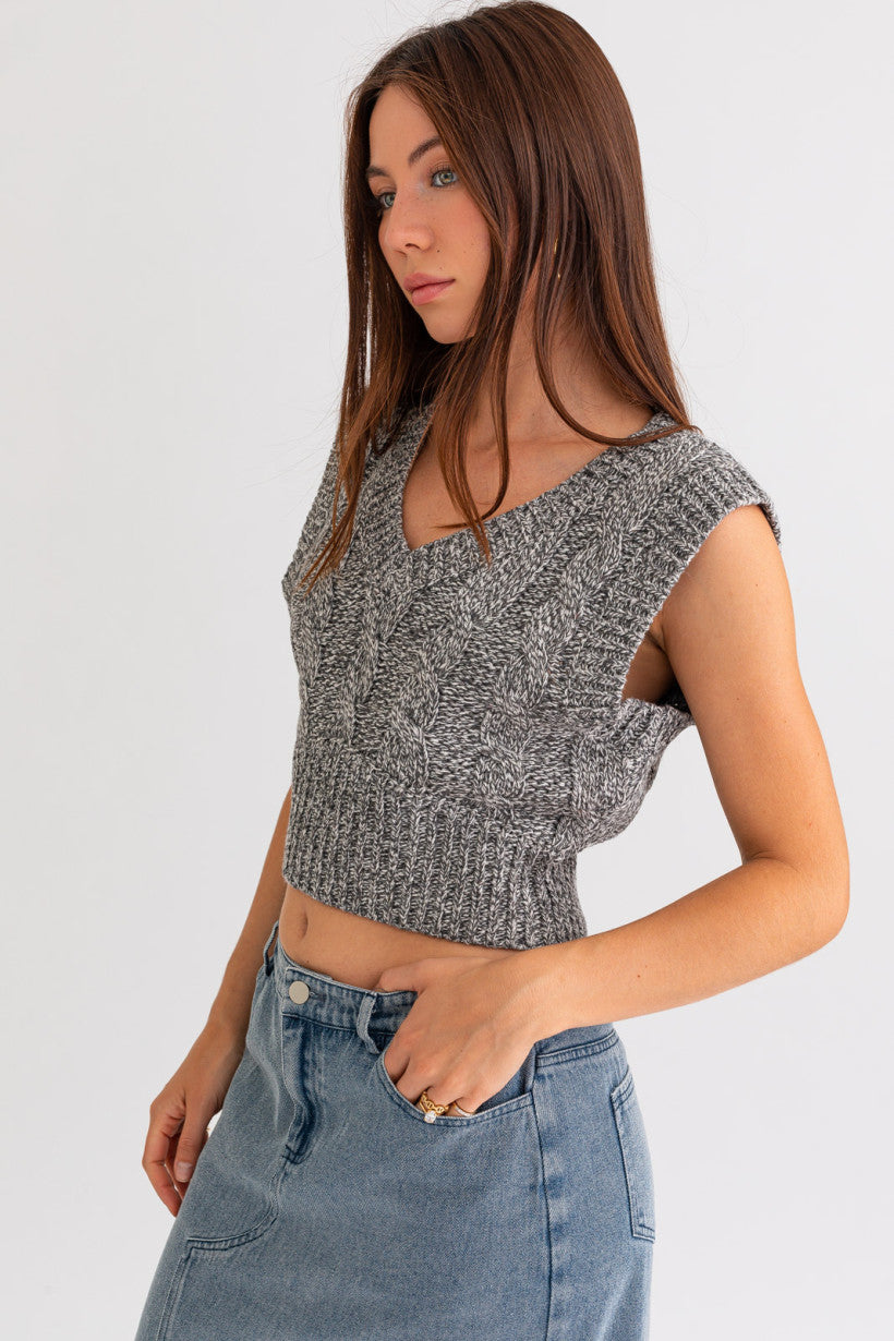 Grey Cable Knit Sweater Vest