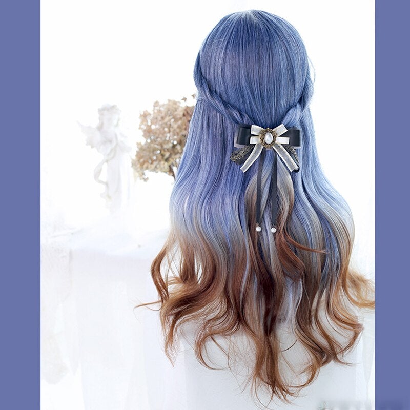 Harajuku Lolita Blue Brown Gradient Long Curly Wig MM2221