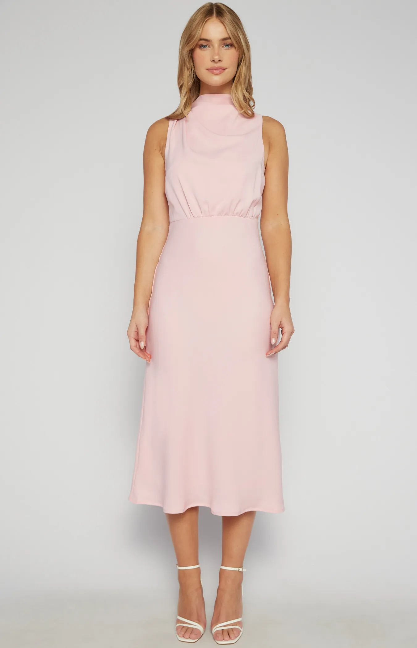 High Cowl Neck A Line Midi Dress (SDR1562A)