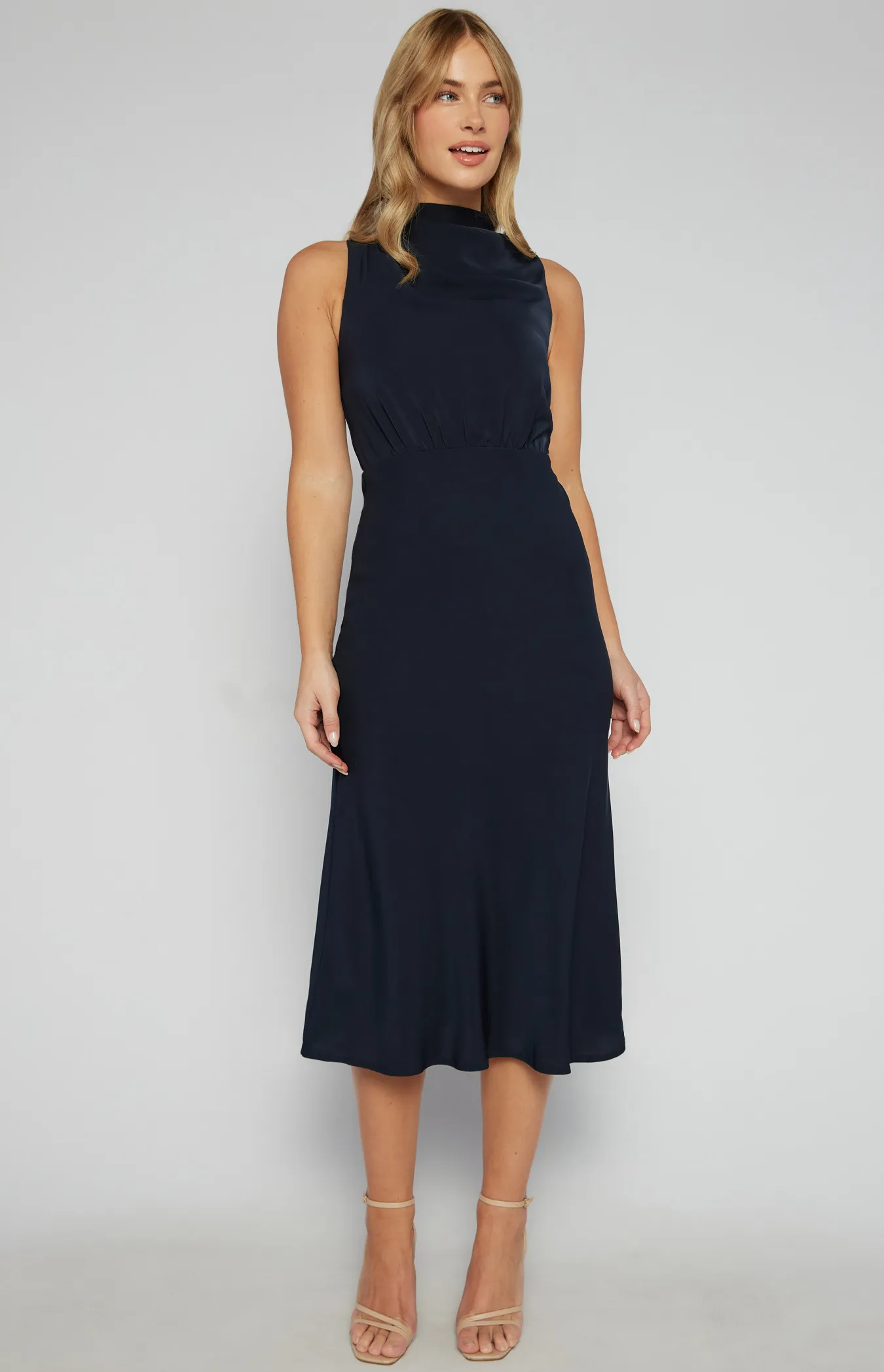 High Cowl Neck A Line Midi Dress (SDR1562A)