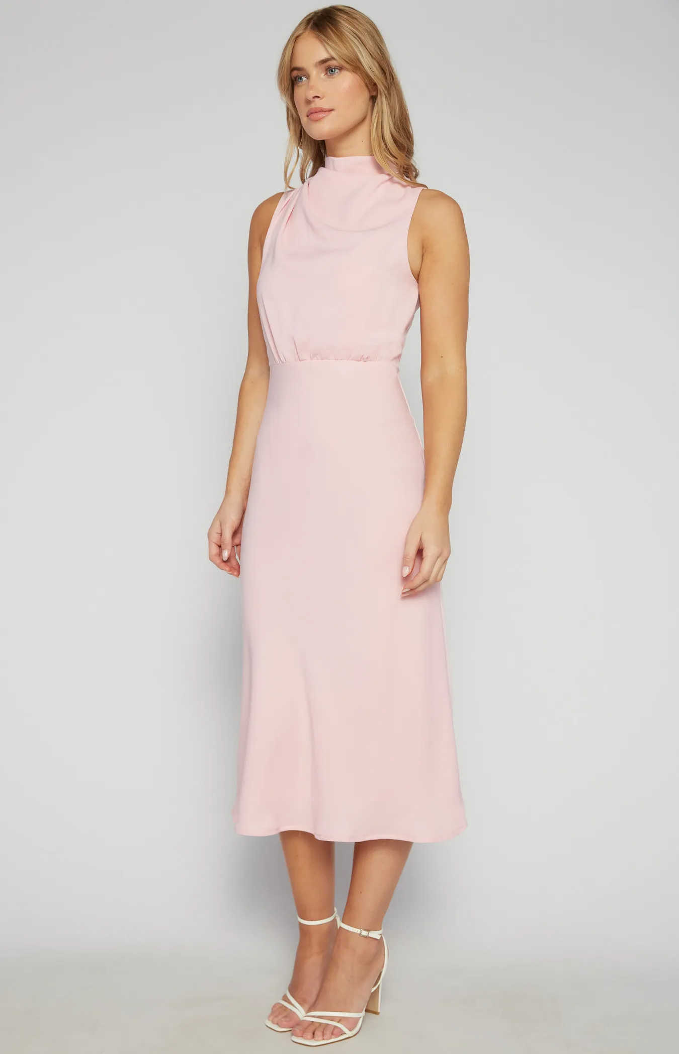 High Cowl Neck A Line Midi Dress (SDR1562A)