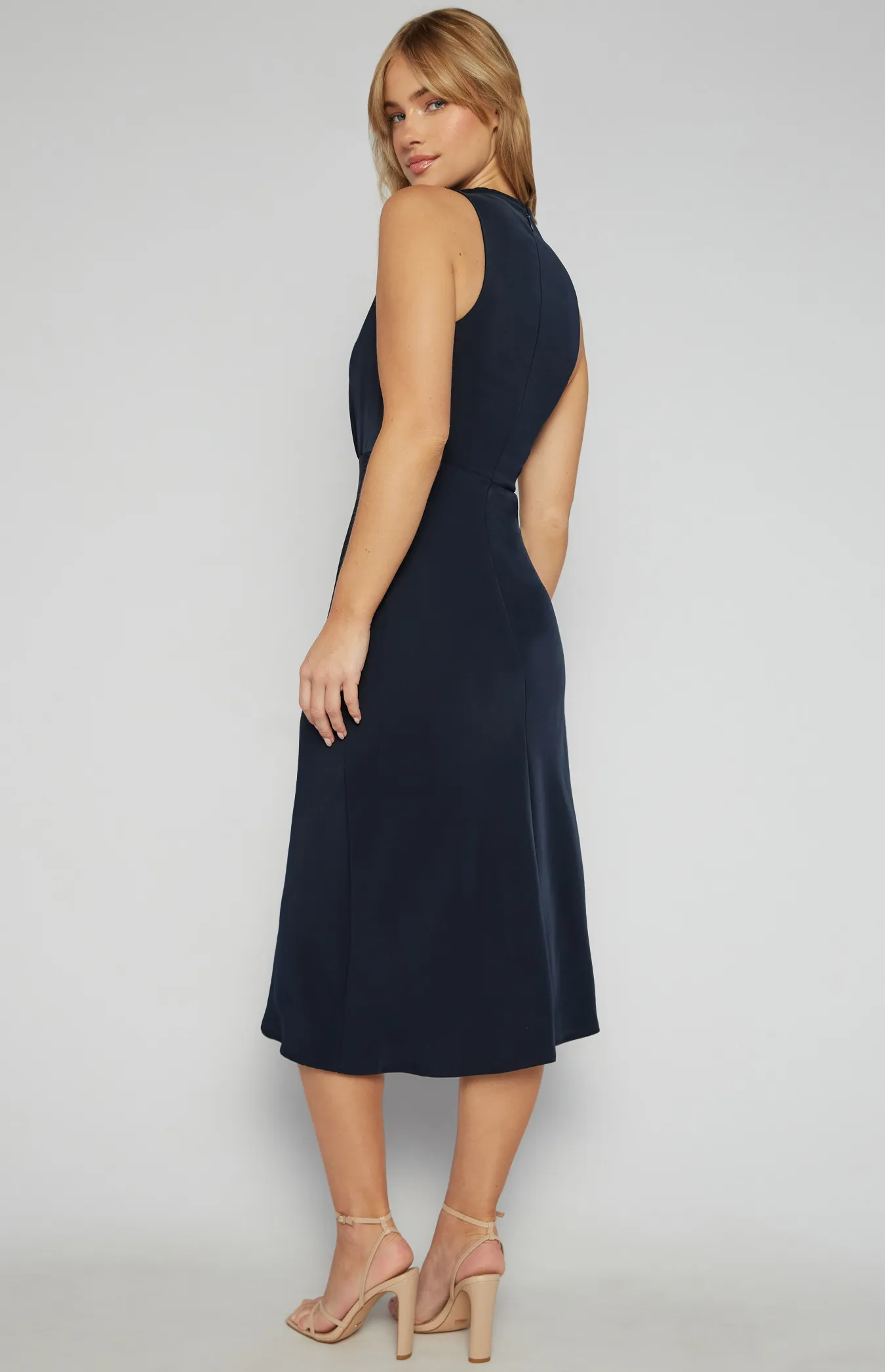 High Cowl Neck A Line Midi Dress (SDR1562A)