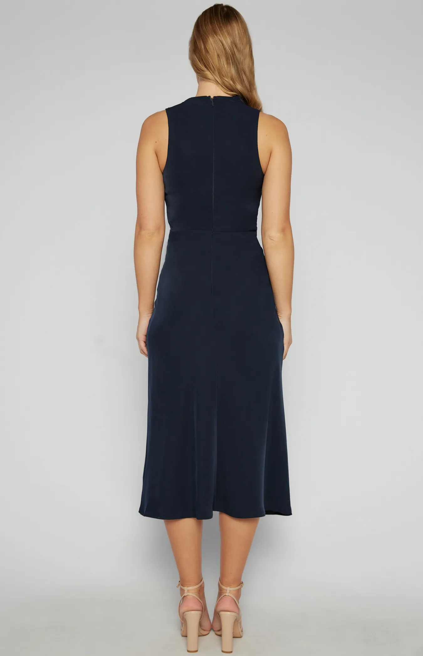 High Cowl Neck A Line Midi Dress (SDR1562A)