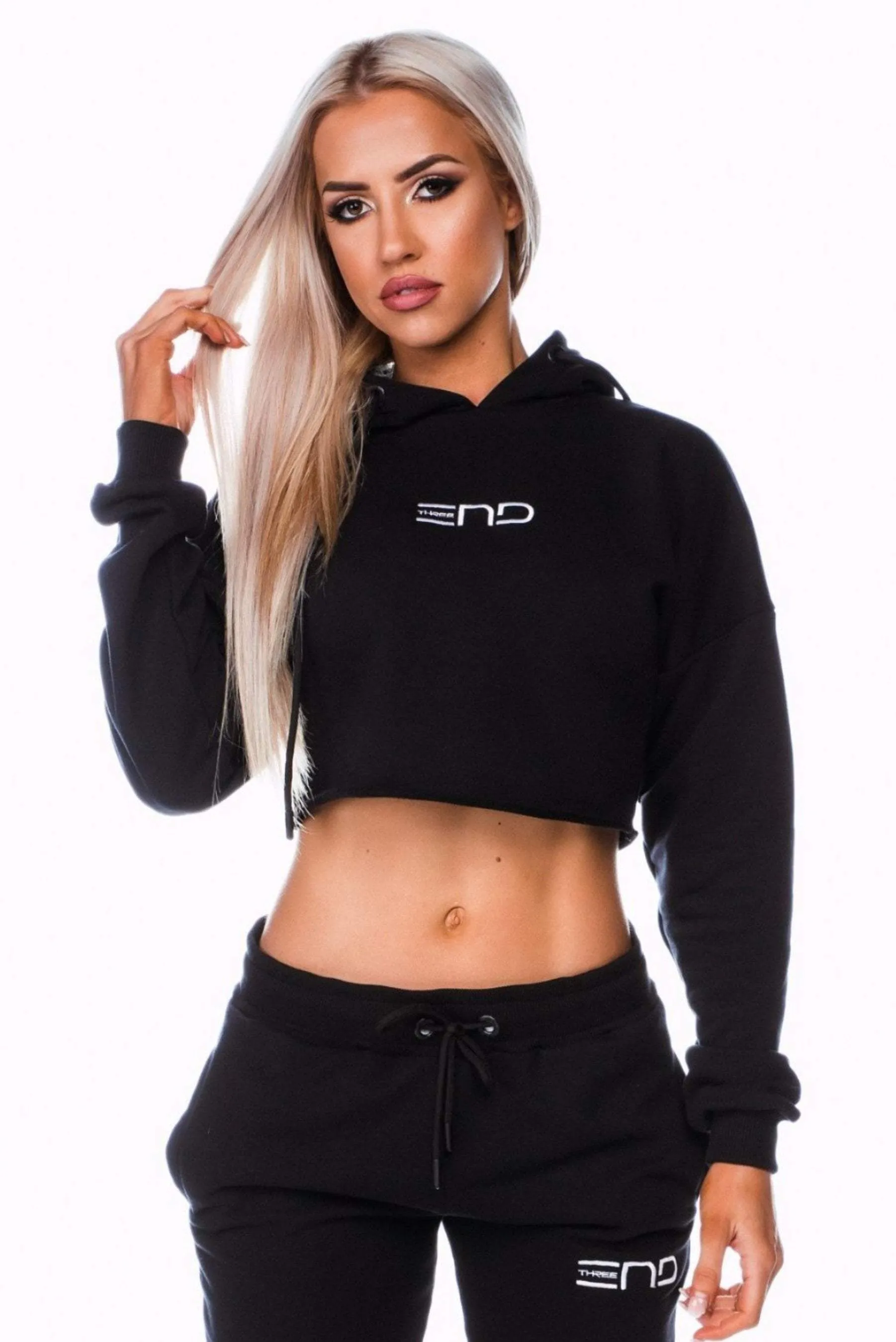 HIIT CROP HOODIE - BLACK