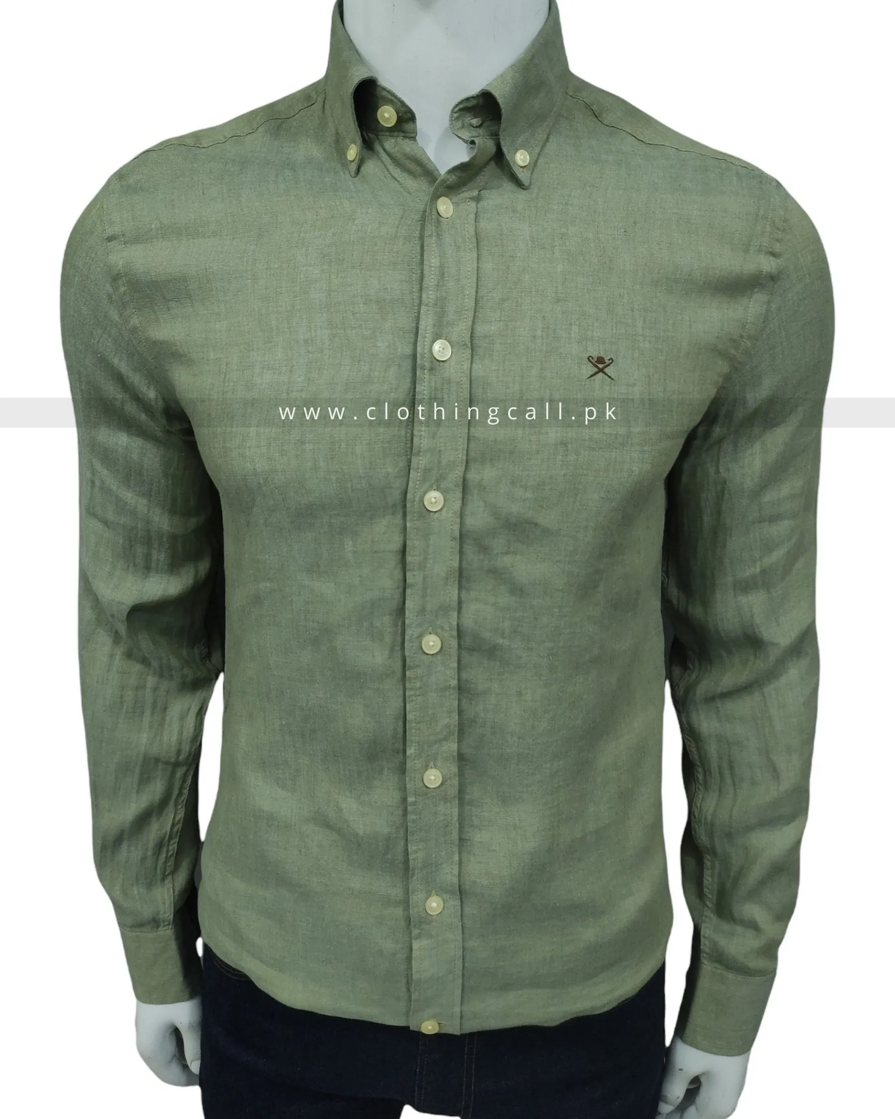 HKT Slim Fit Green Linen Shirt