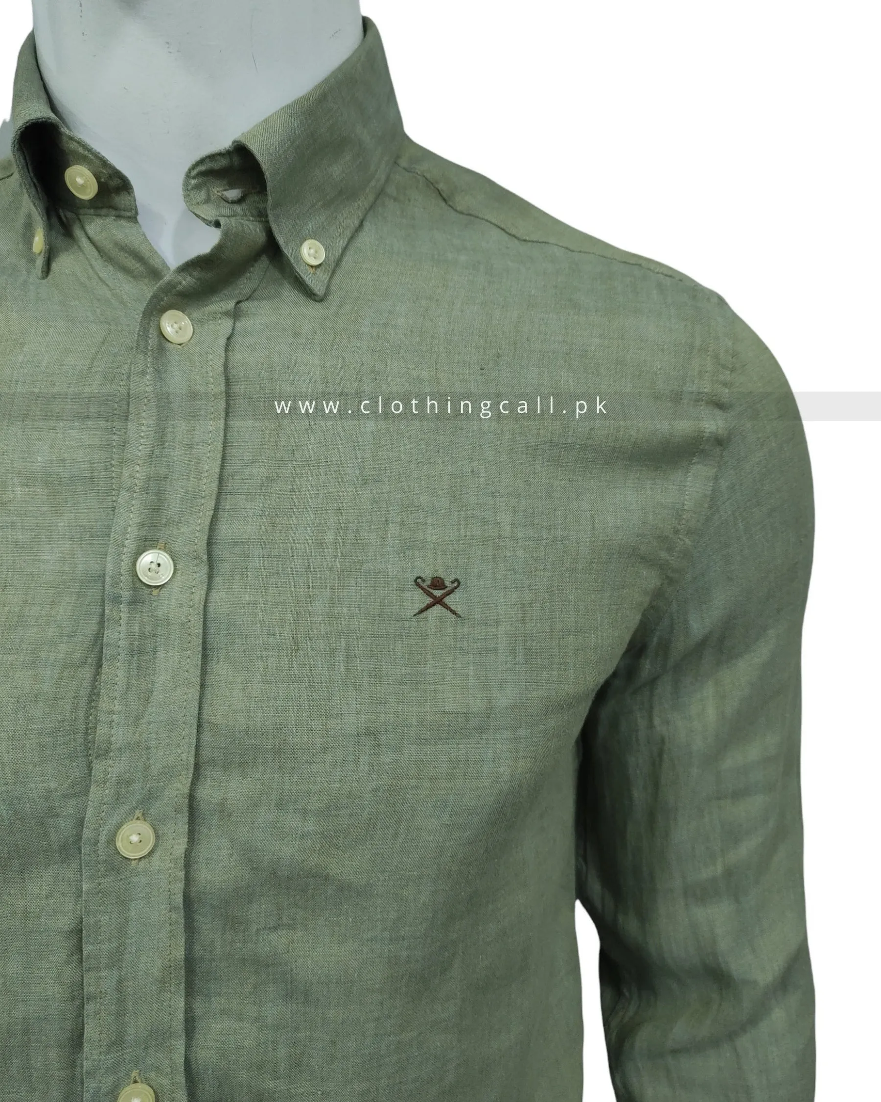 HKT Slim Fit Green Linen Shirt