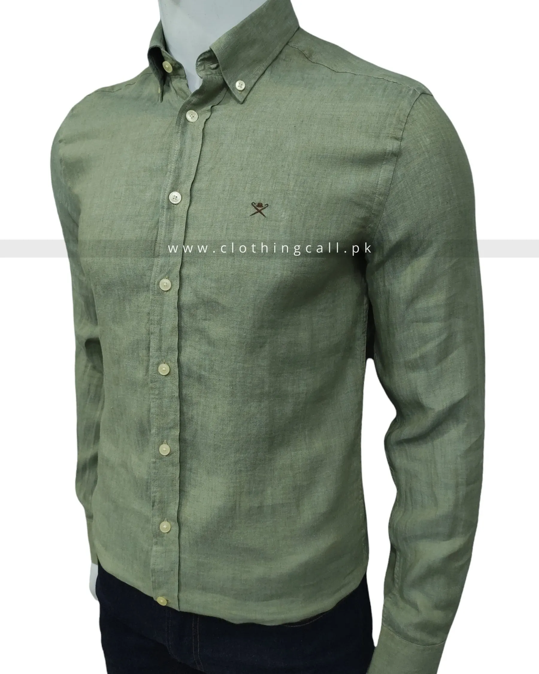 HKT Slim Fit Green Linen Shirt