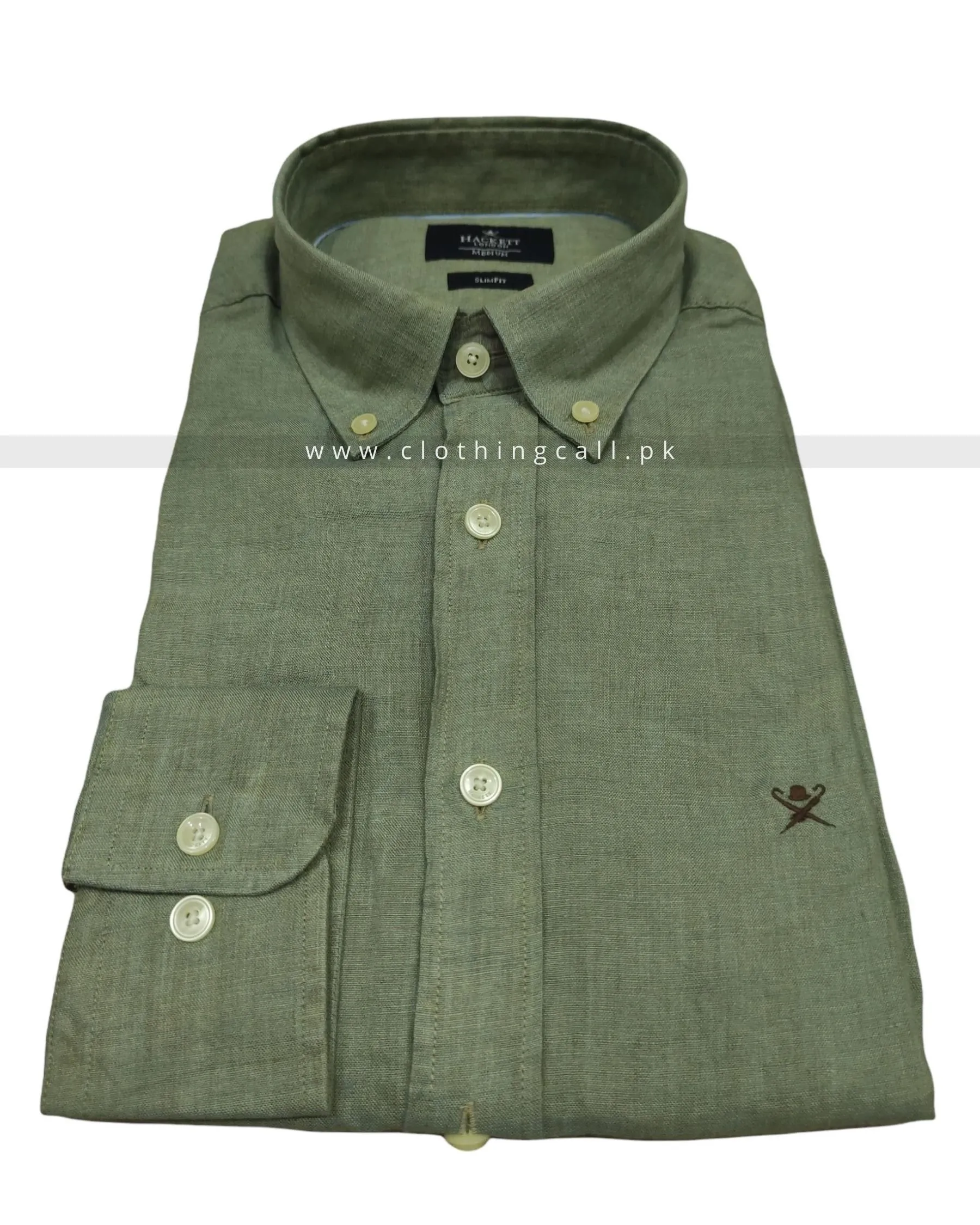 HKT Slim Fit Green Linen Shirt