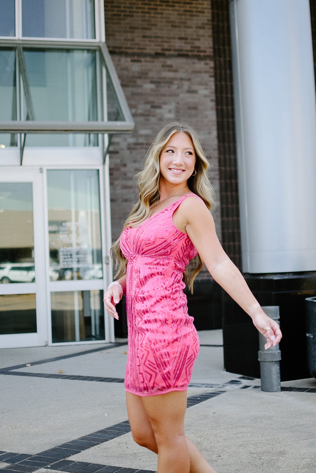 Hot Pink Beaded Cocktail Dress