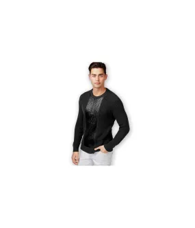 I-N-C Mens Faux Leather Cable Knit Pullover Sweater, TW1