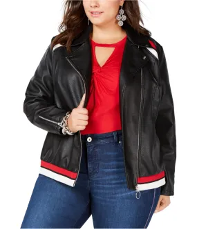 I-N-C Womens Varsity Stripe Motorcycle Jacket