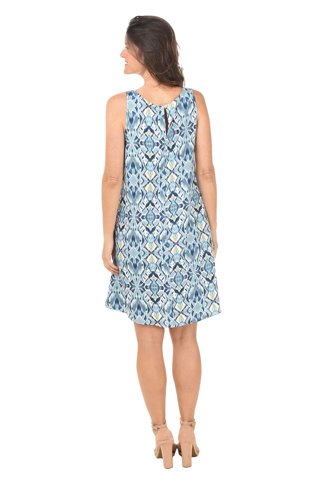 Ikat Linen-Blend Sleeveless Shift Dress