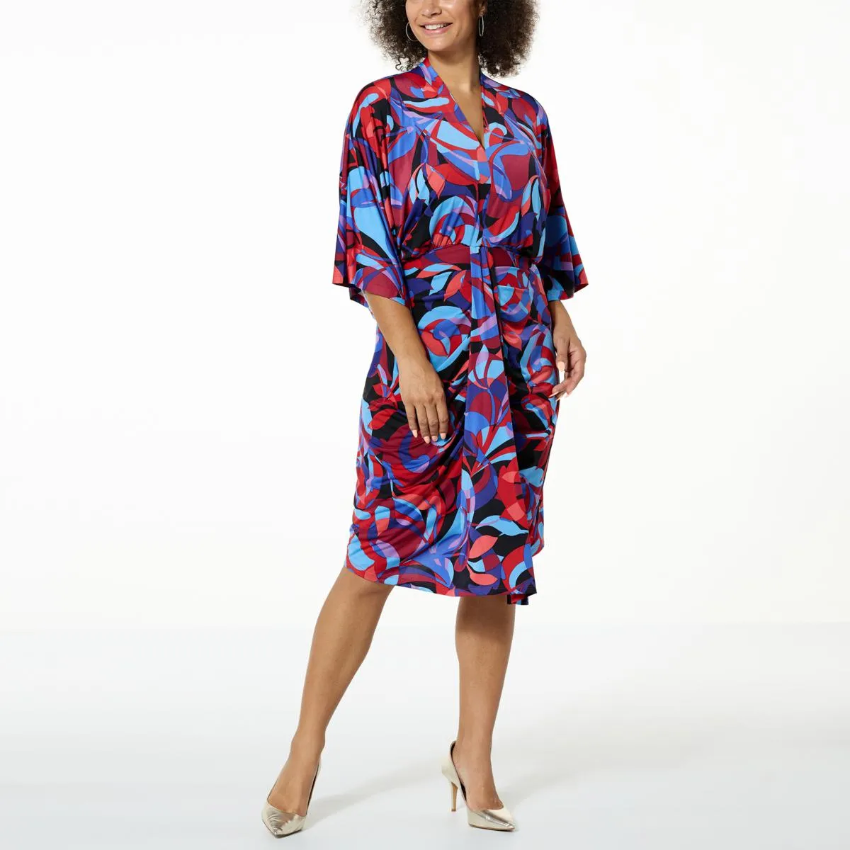      IMAN Global Chic Print Silky Knit Dolman-Sleeve Blouson Dress     