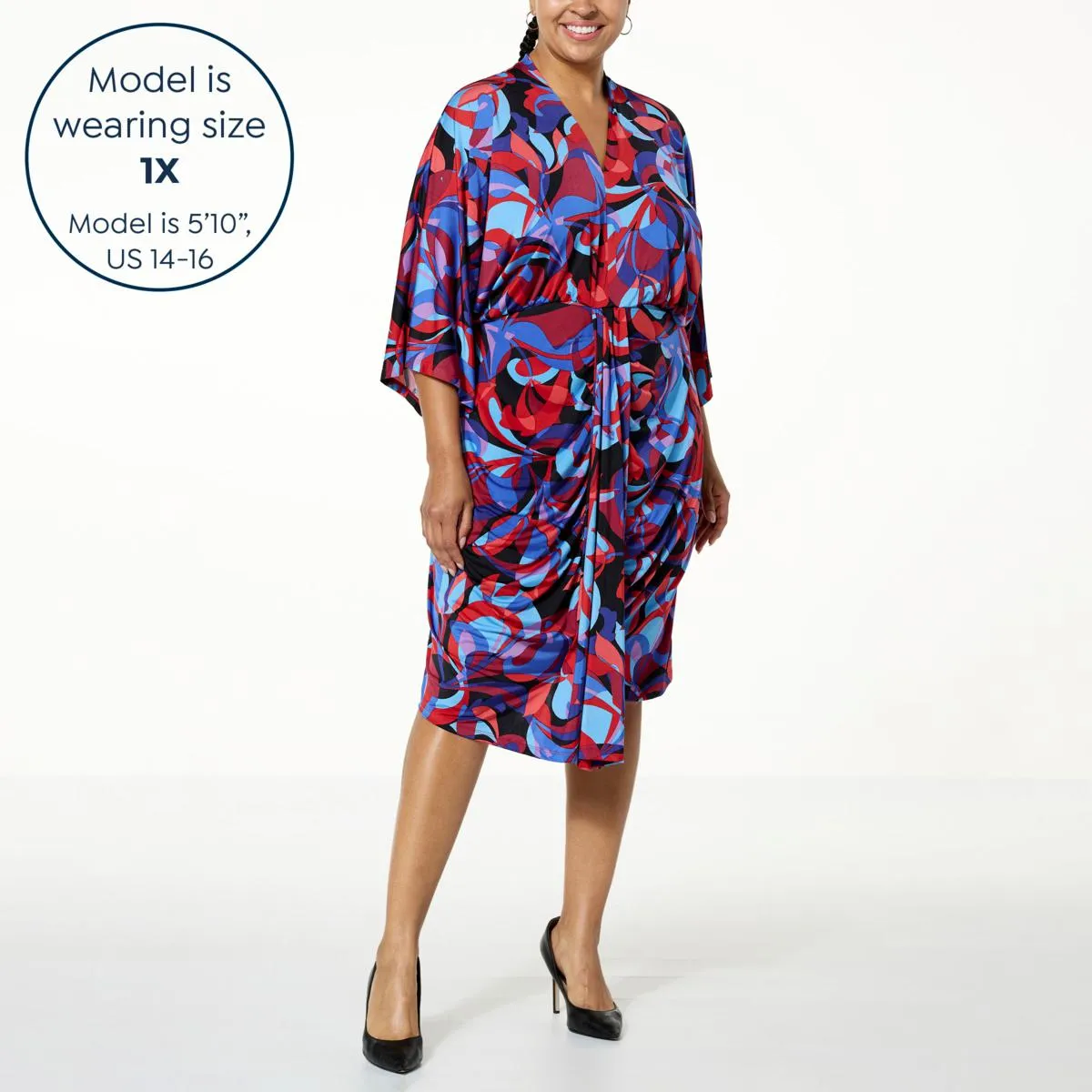      IMAN Global Chic Print Silky Knit Dolman-Sleeve Blouson Dress     