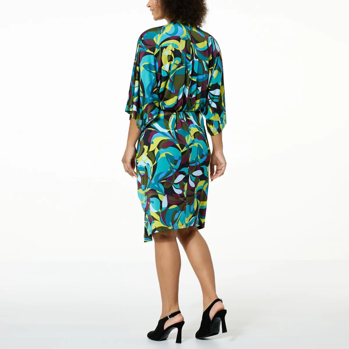      IMAN Global Chic Print Silky Knit Dolman-Sleeve Blouson Dress     