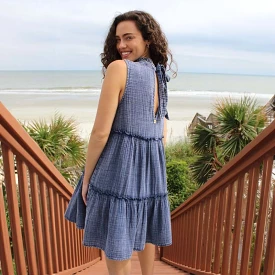 Indigo Gauze Tieback Dress