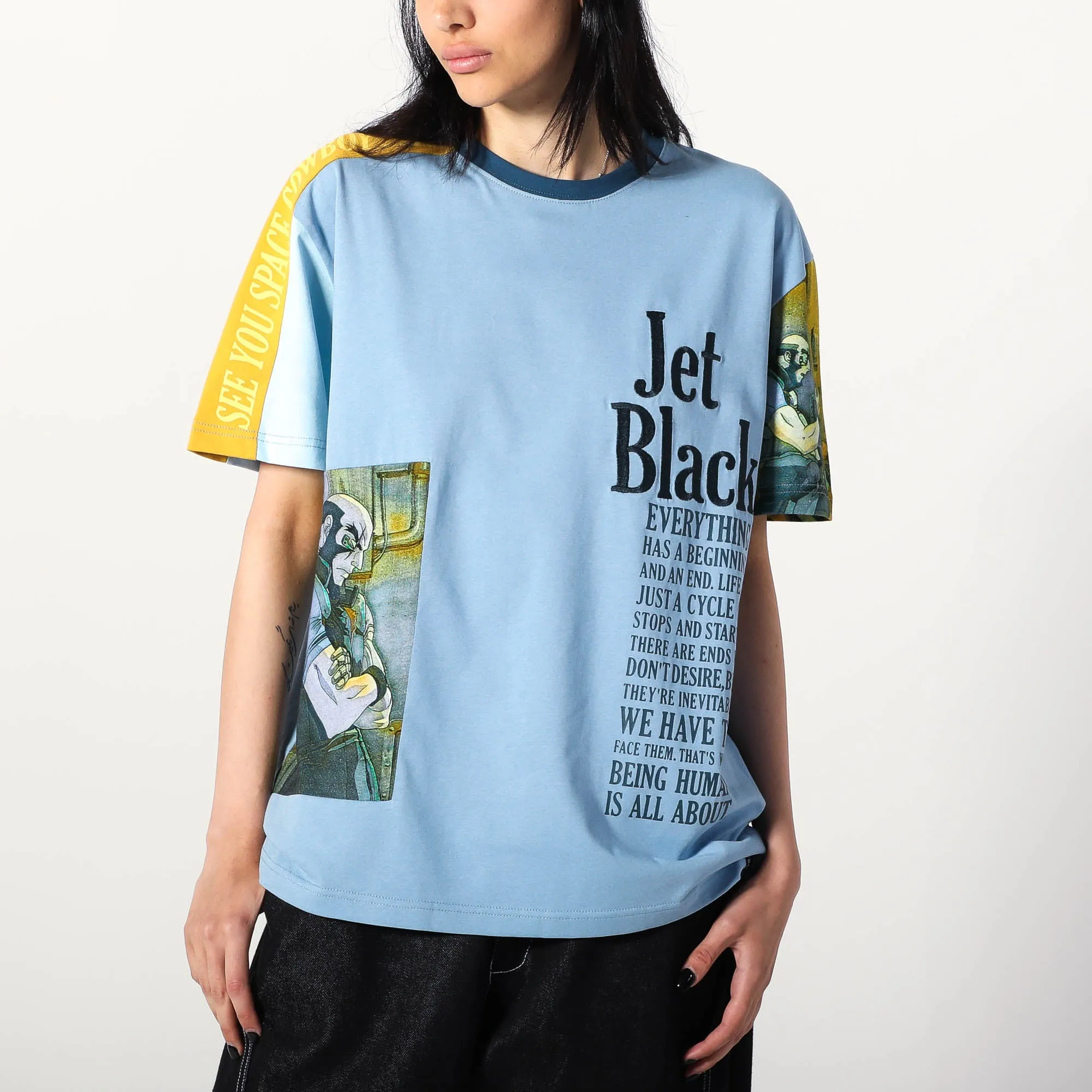 Jet Black Patchwork Panel Tee