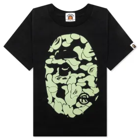 Kid's Glow in The Dark Camo Big Ape Head Tee - Black