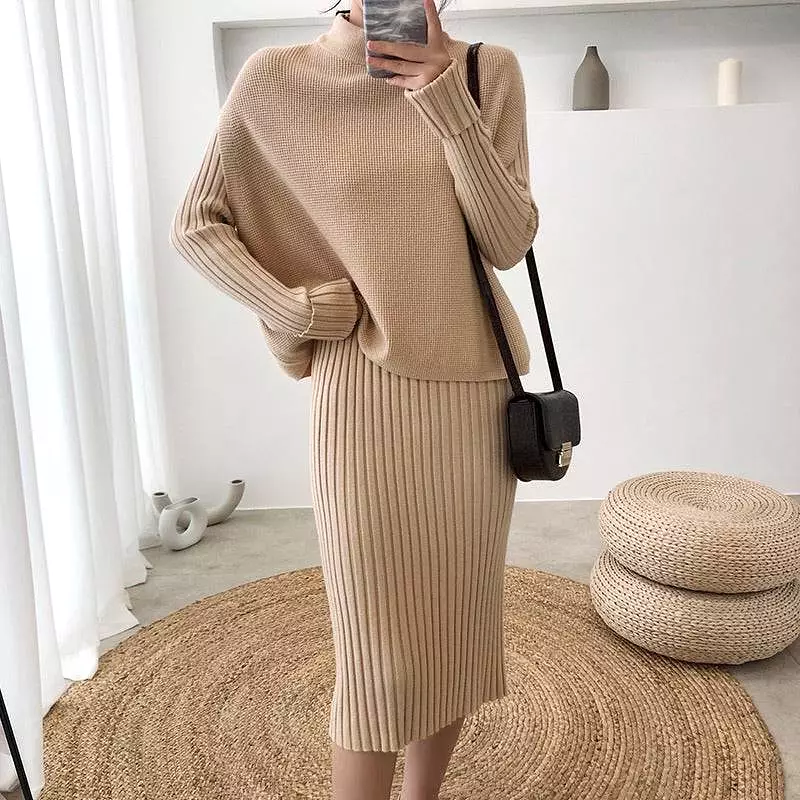 Knit Midi Dress Pullover Two Piece Set