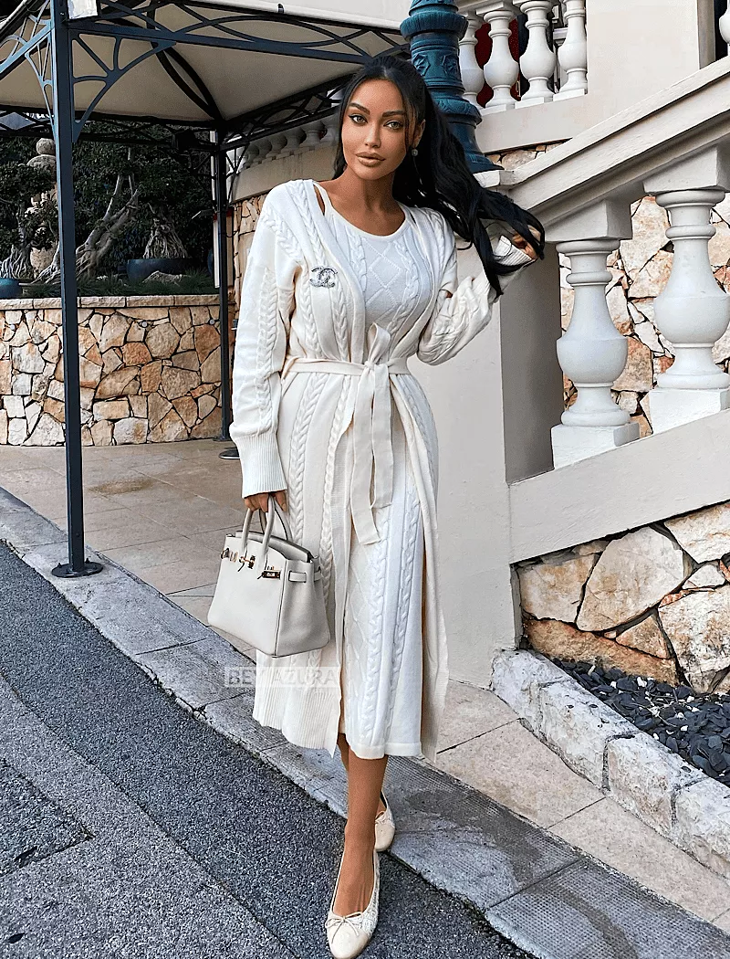 Knit Sleeveless Dress And Long Sleeve Robe Two Piece Set