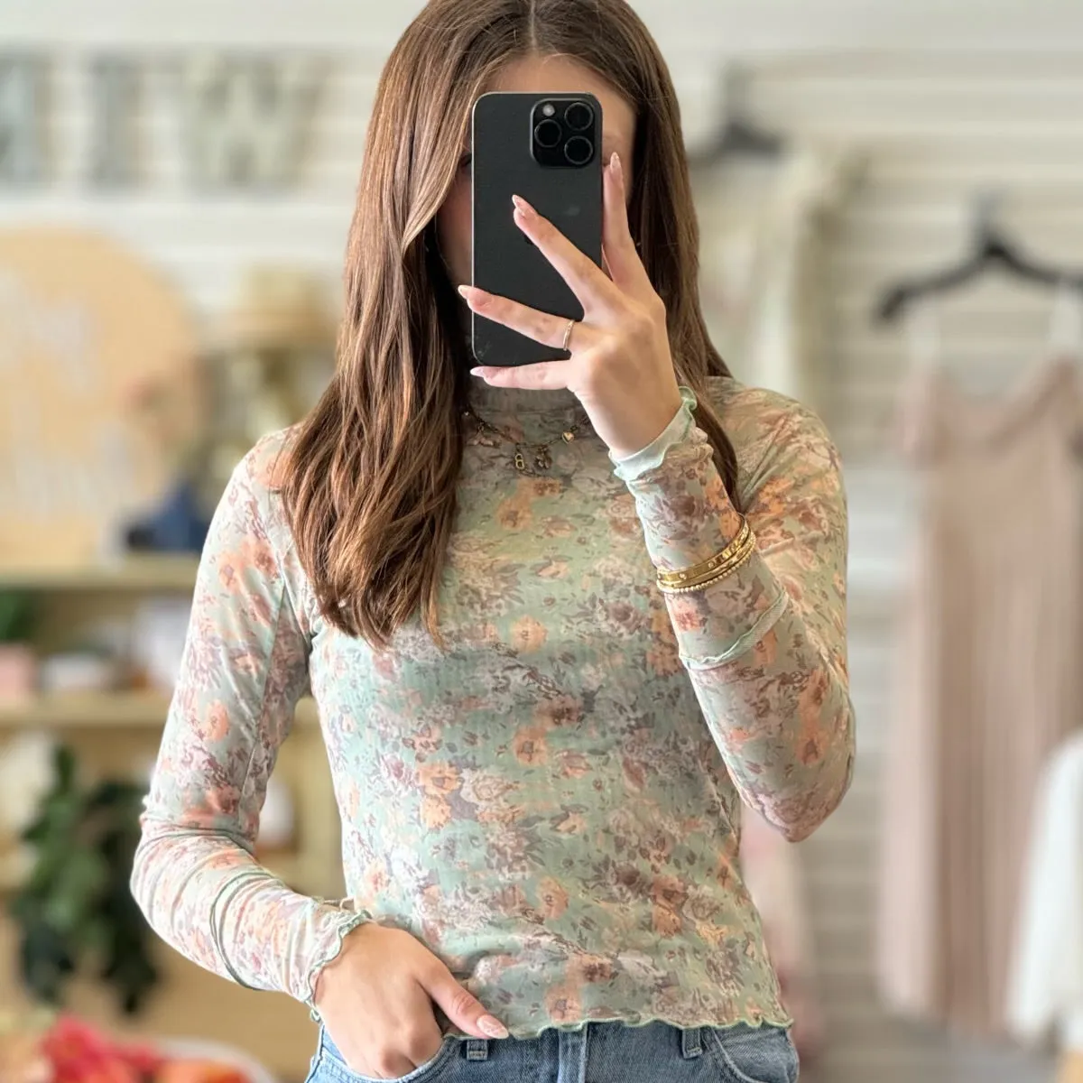 Let’s Have Fun Floral Mock Neck Top