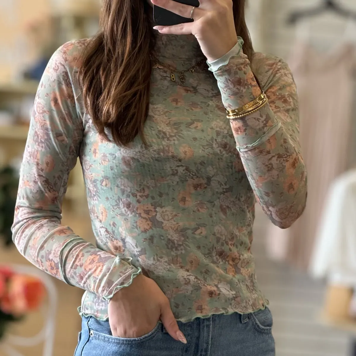 Let’s Have Fun Floral Mock Neck Top