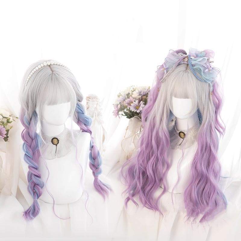 Lolita Cute Platinum Blue Purple Gradient Curly Wig MM1661