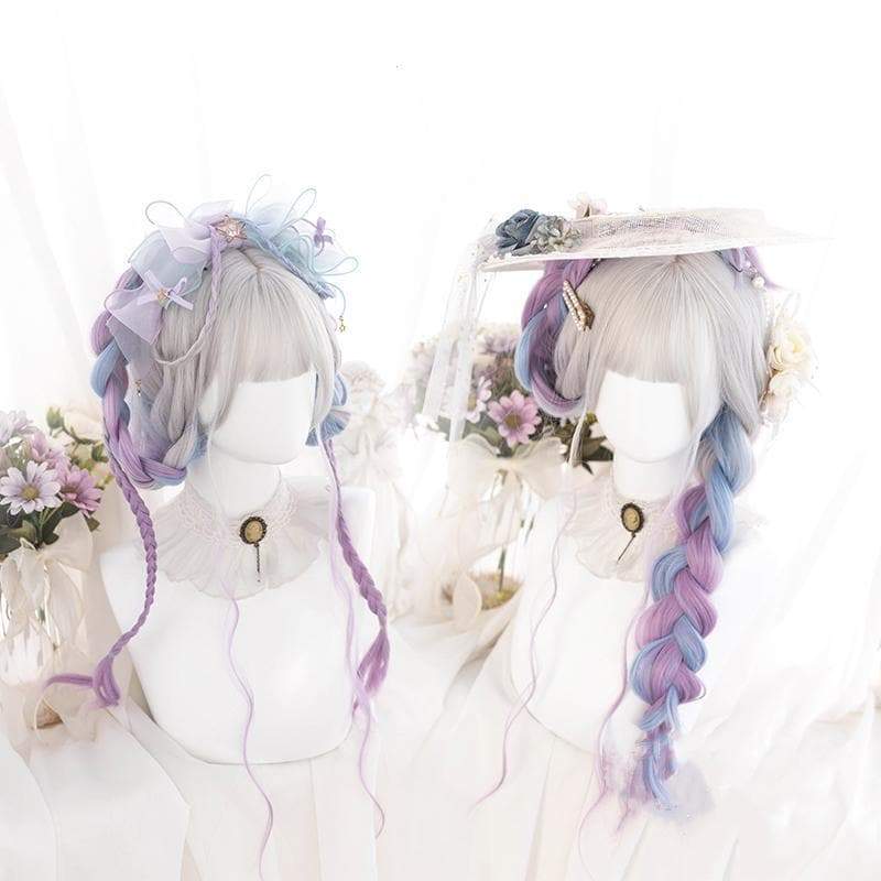 Lolita Cute Platinum Blue Purple Gradient Curly Wig MM1661