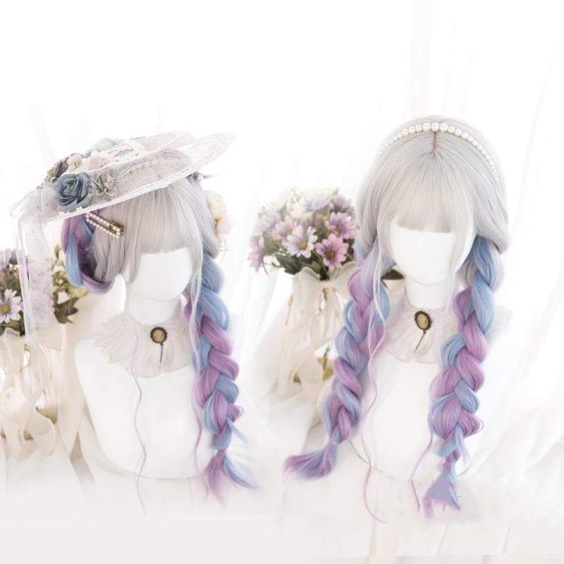 Lolita Cute Platinum Blue Purple Gradient Curly Wig MM1661