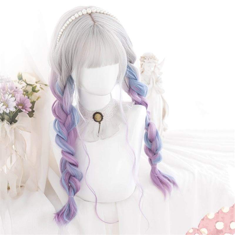 Lolita Cute Platinum Blue Purple Gradient Curly Wig MM1661