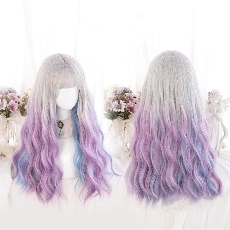 Lolita Cute Platinum Blue Purple Gradient Curly Wig MM1661