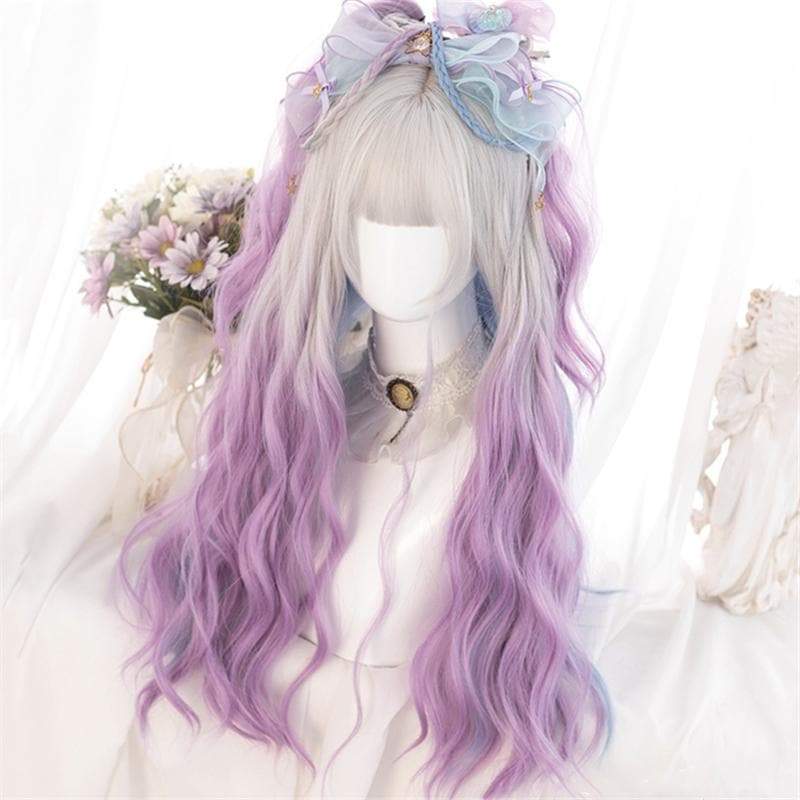 Lolita Cute Platinum Blue Purple Gradient Curly Wig MM1661