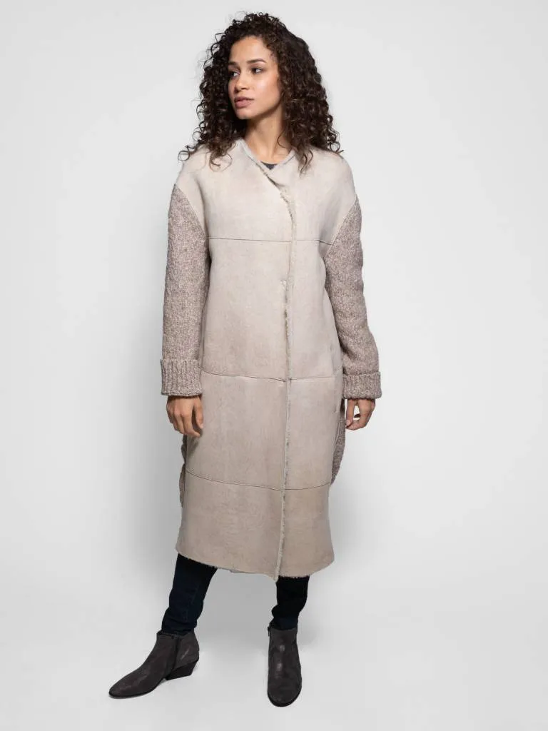 Long Shearling and Wool Detachable Scarf Coat Light 