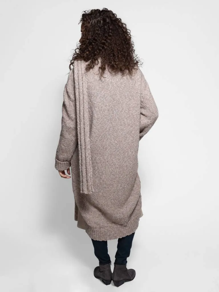 Long Shearling and Wool Detachable Scarf Coat Light 