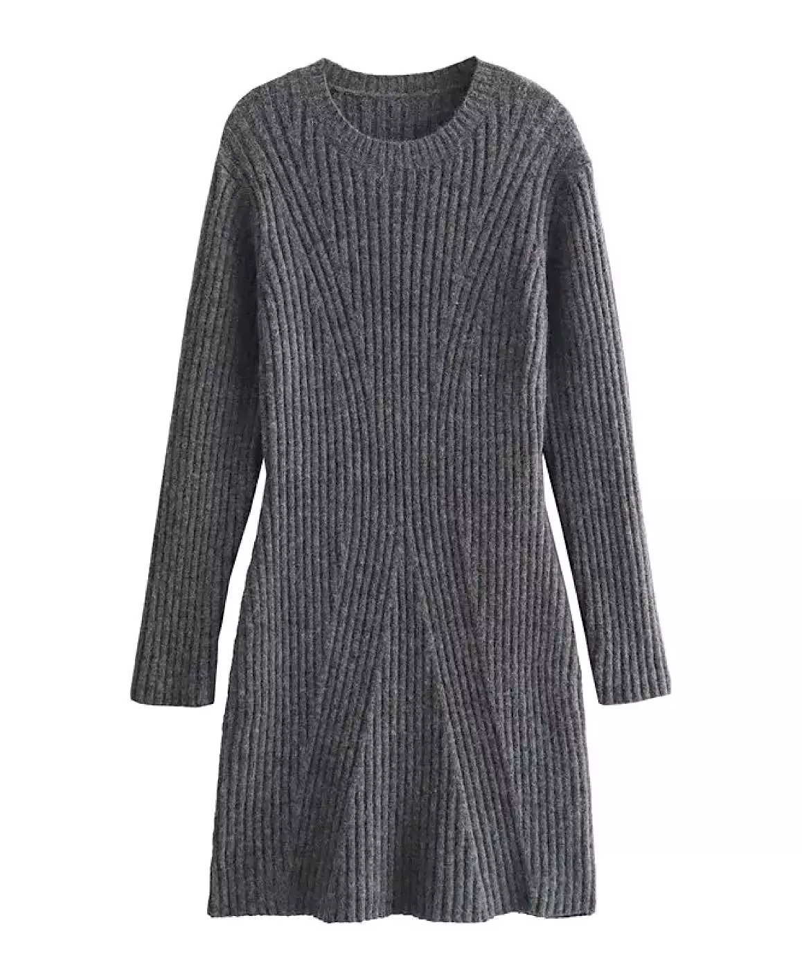 Long Sleeve Stripe Knit Short Dress In Gray