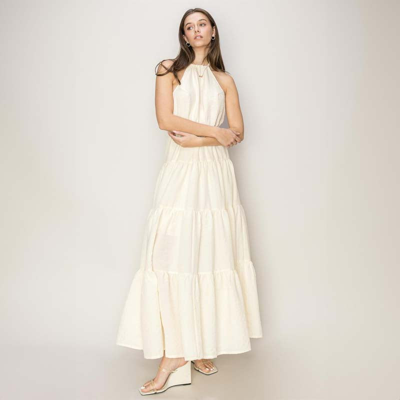 Long Tie Neck White Maxi Dress