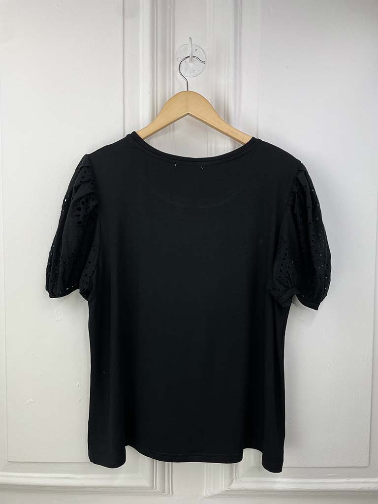 Malissa J Broderie Anglaise Balloon Sleeve Tee - Black