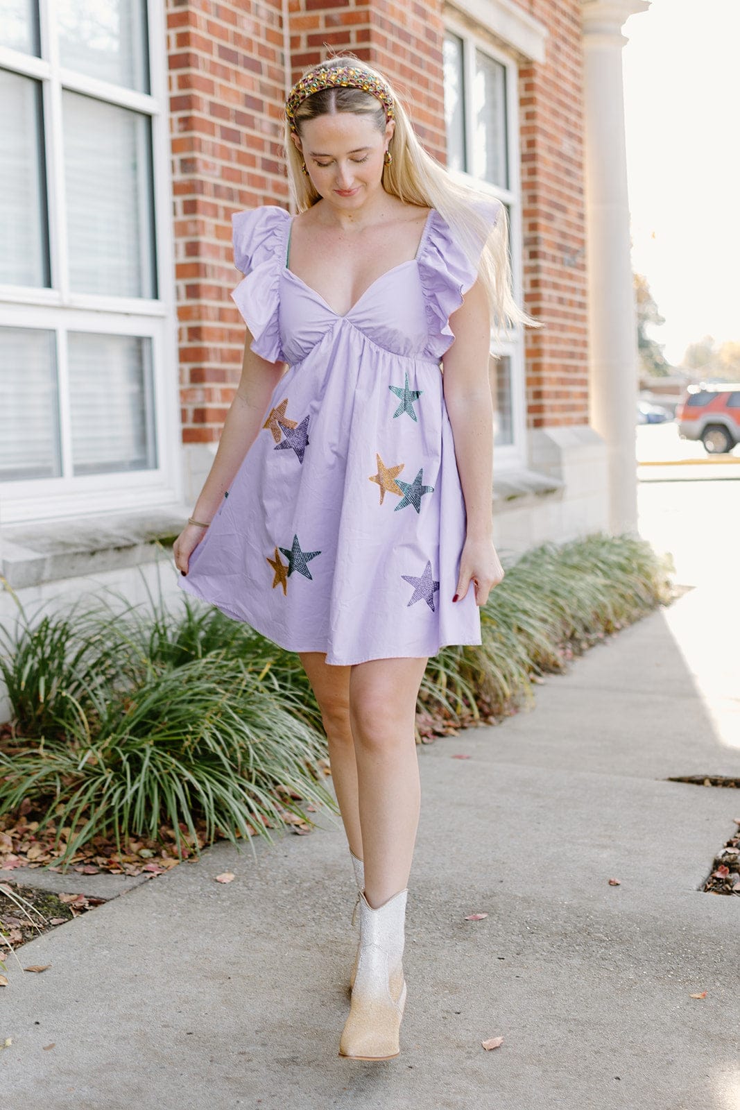 Mardi Gras Lavender Star Babydoll Dress