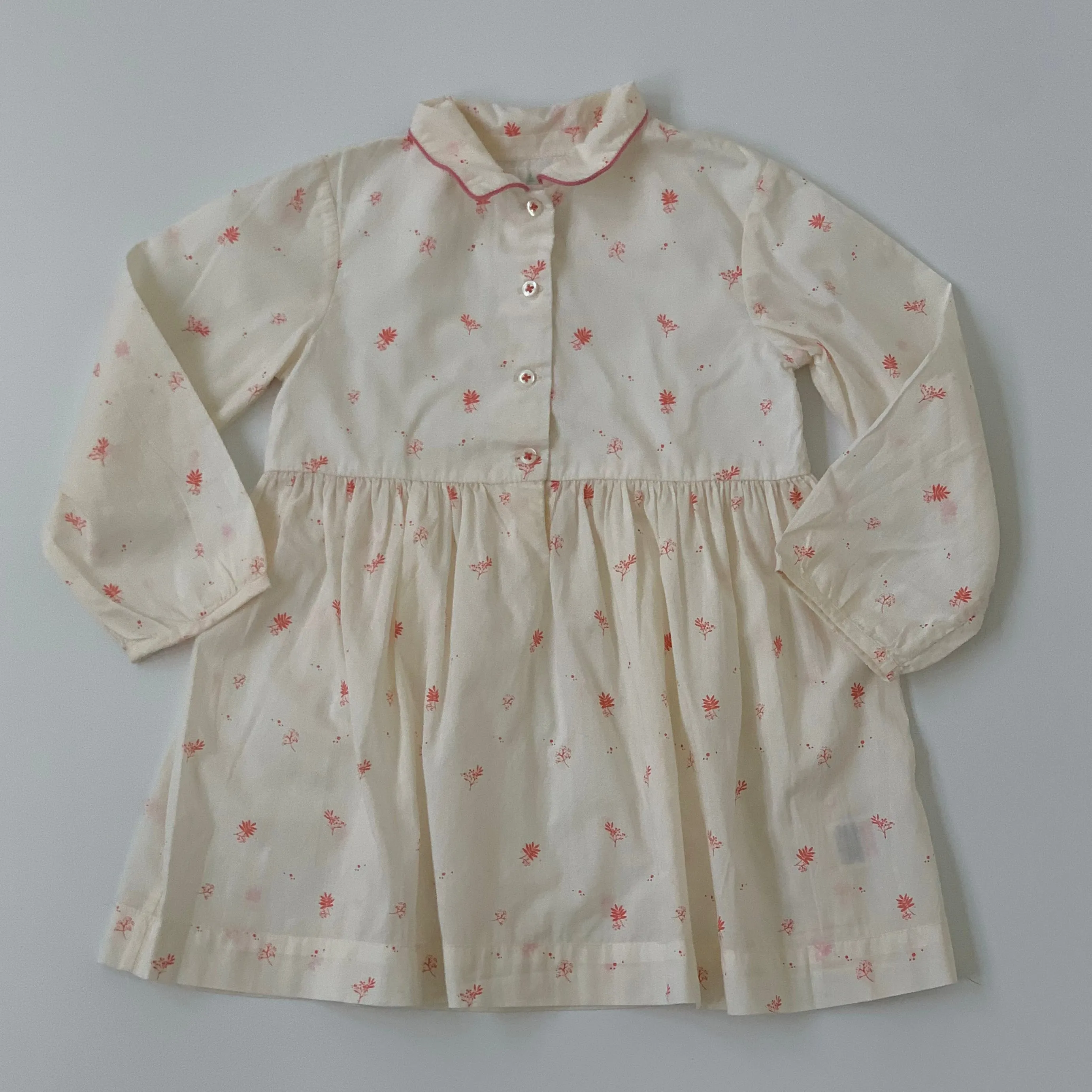 Marie-Chantal Cream And Coral Fern Print Dress: 24 Months