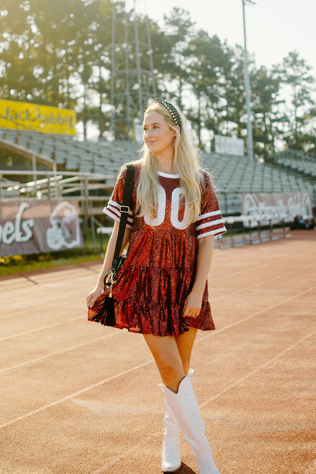 Maroon & White Jersey Sequin Dress