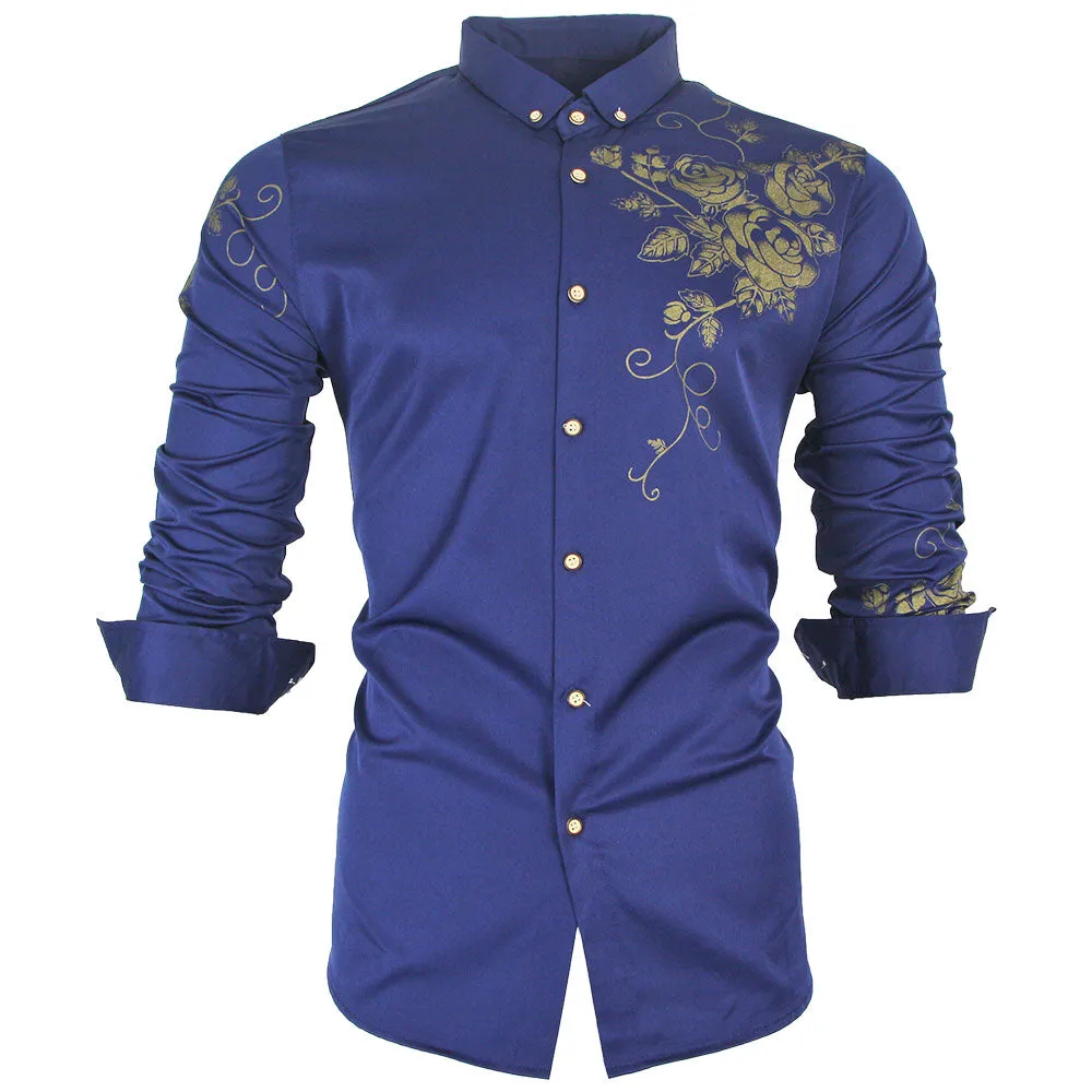 Men's Casual Vintage Fashion Floral Designer Slim Fit Long Sleeve Shirt