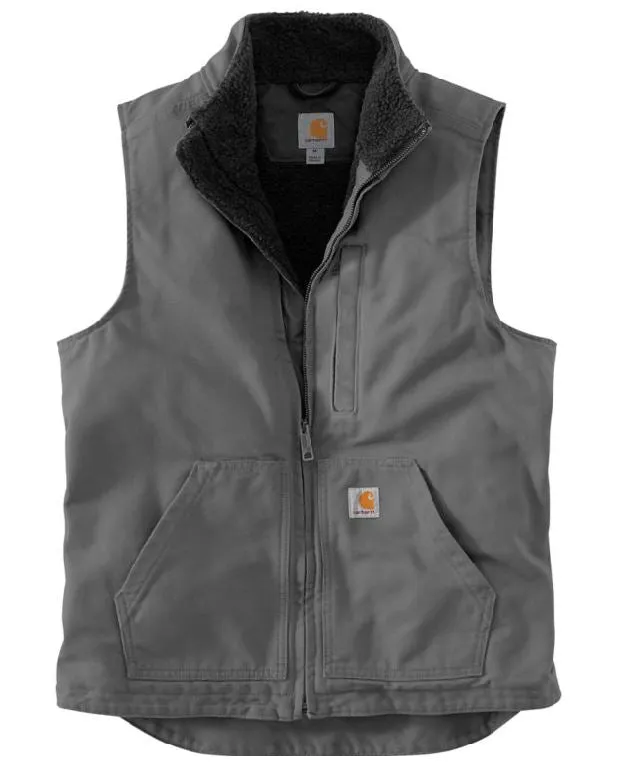 Men's Loose Fit Washed Duck Sherpa-Lined Mock-Neck Vest