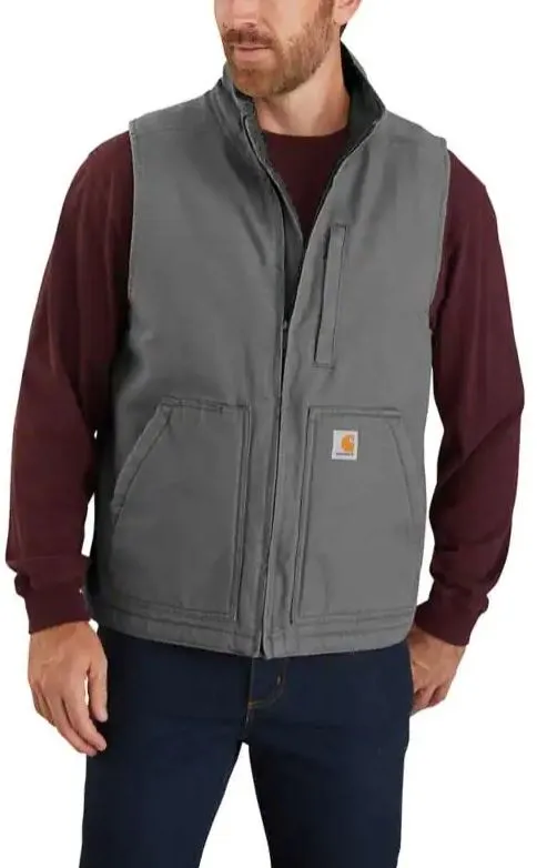 Men's Loose Fit Washed Duck Sherpa-Lined Mock-Neck Vest