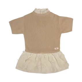 MESI KNIT DRESS W/ EMBROIDERY SKIRT-Sand