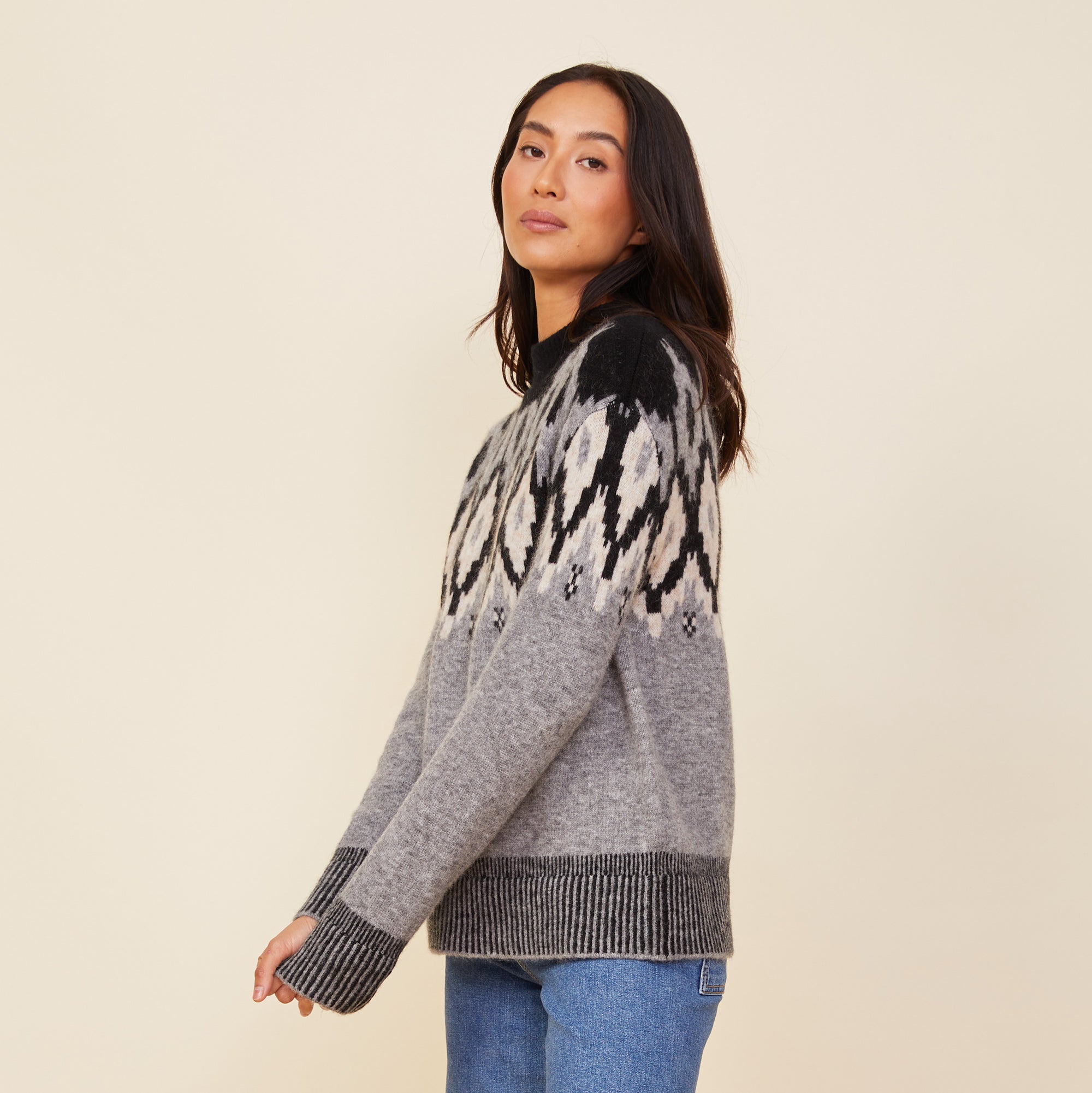 Mock Neck Fair Isle Sweater