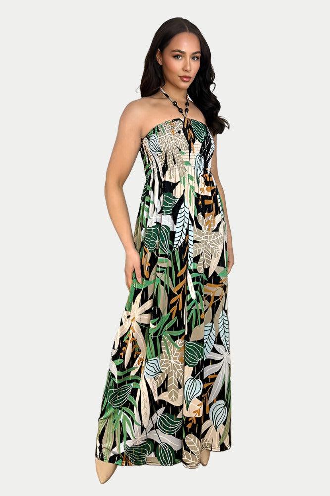 Multicolour Floral Print Shirred Bust Slinky Maxi Dress